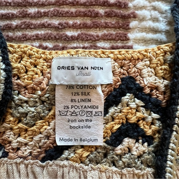 Dries Van Noten Gold Cream Olive Black Cream Pink Crochet Knit Babydoll Tank Top - Picture 5 of 5